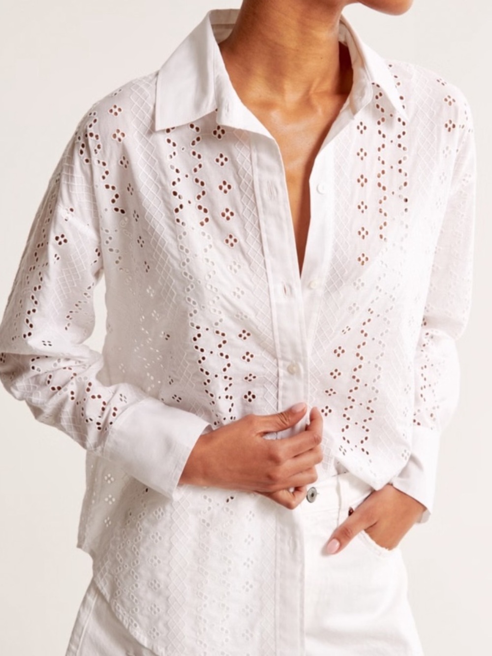 Abercrombie and fitch White Eyelet Oversized Button-Down Embroidered Shirt